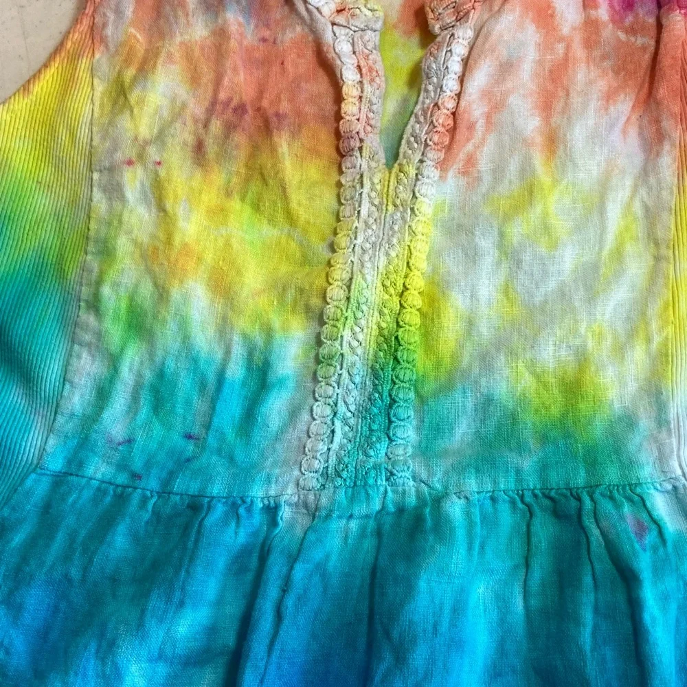 Vibrant Multicolor Linen Tie-Dye Sleeveless Dress - Picture 9 of 9